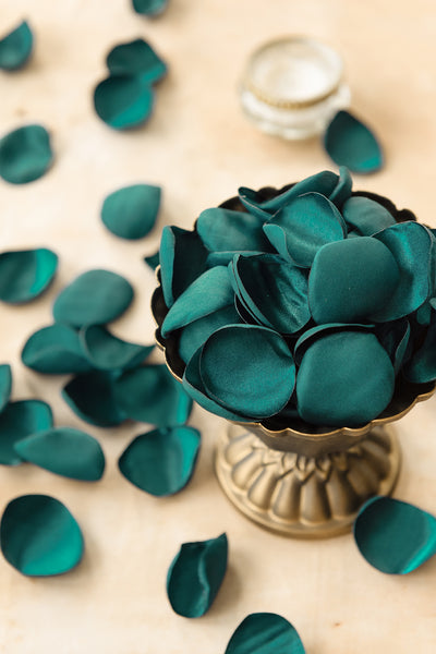 Silk Rose Petals in Dark Teal & Burnt Orange