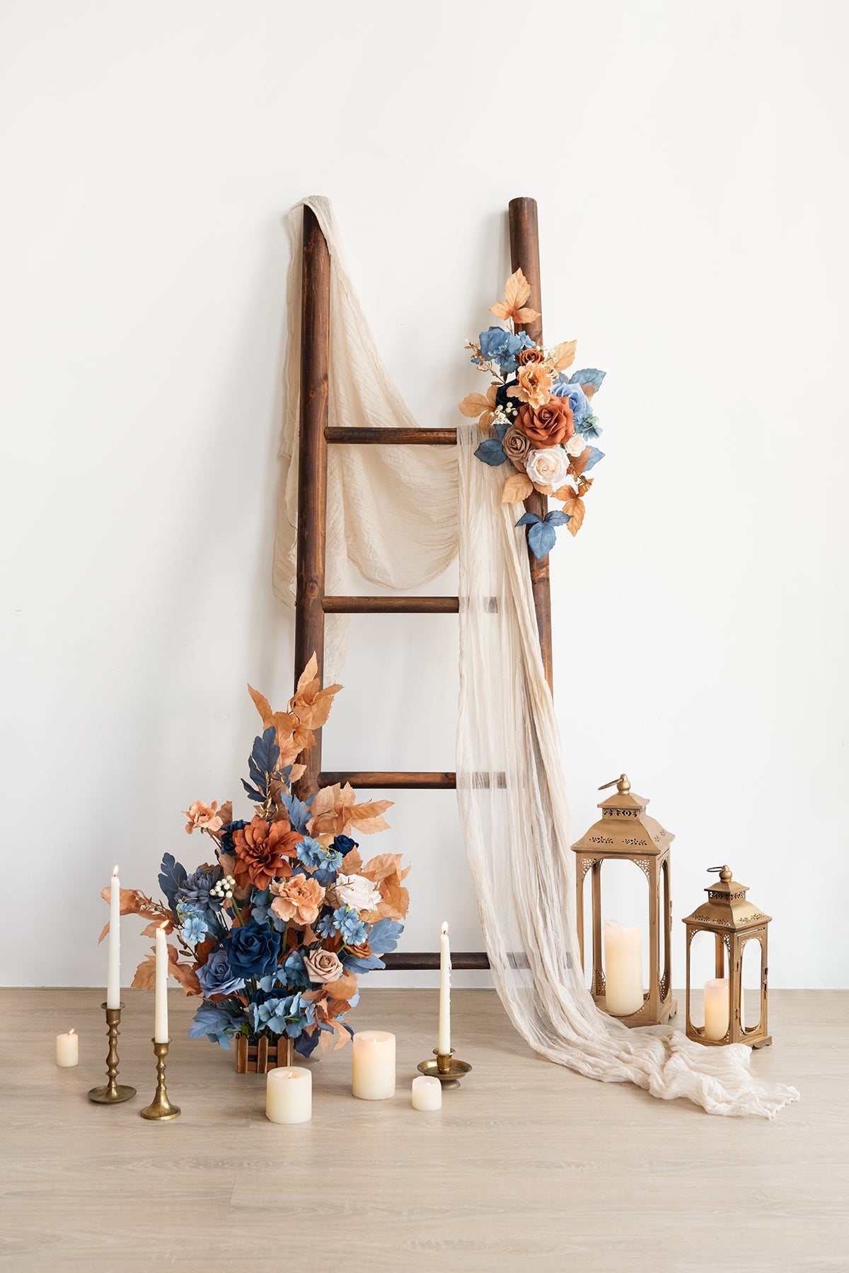 Deluxe Combo Set Flower Sign Decor in Russet Orange & Denim Blue | Clearance