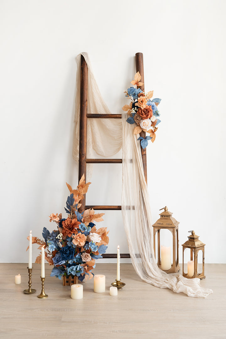 Deluxe Combo Set Flower Sign Decor in Russet Orange & Denim Blue | Clearance