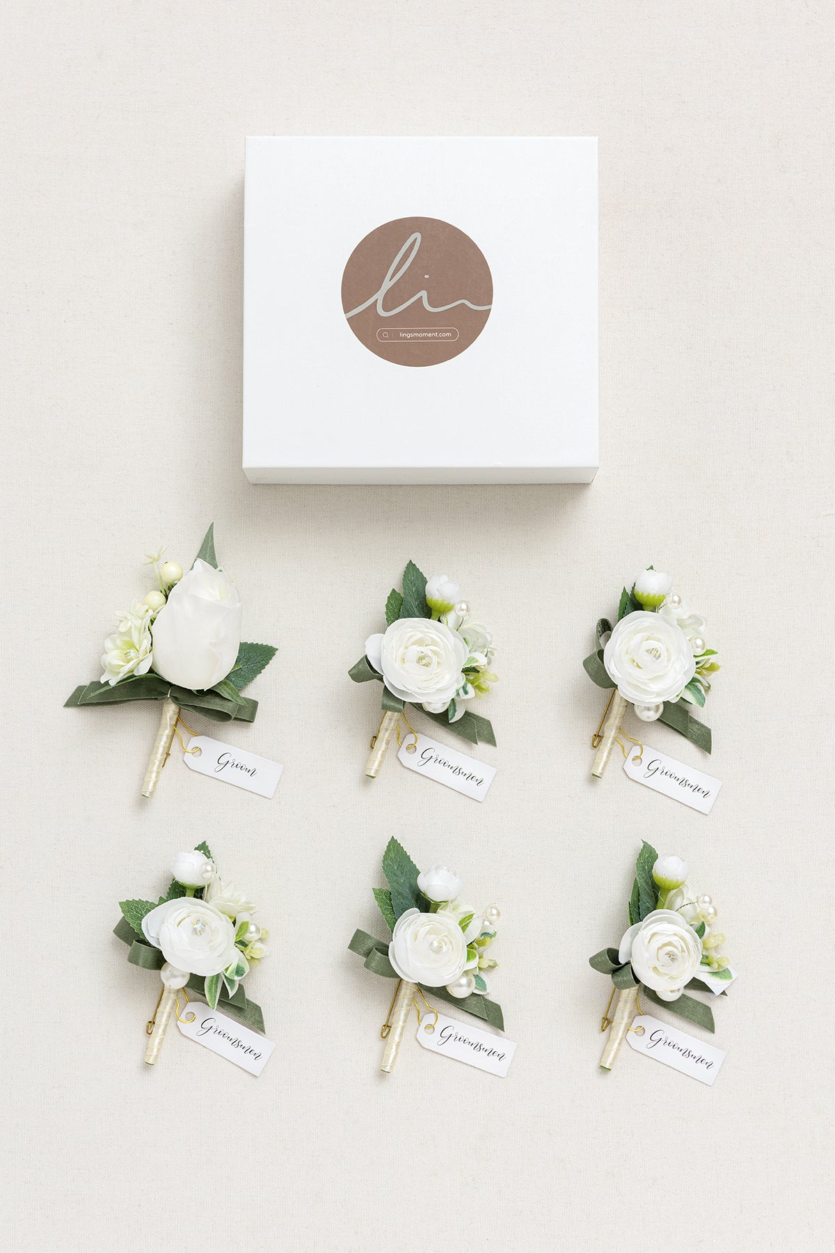 Boutonnieres in White & Sage
