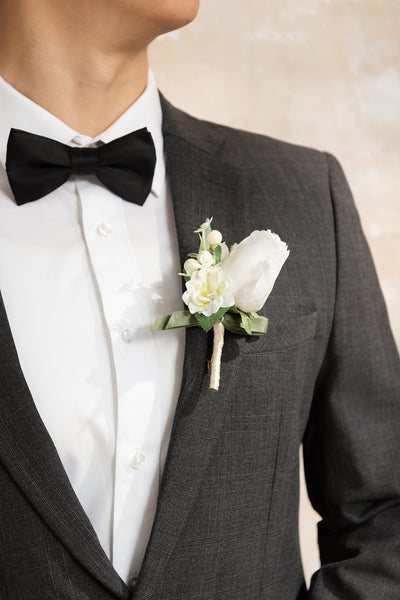 Boutonnieres in White & Sage
