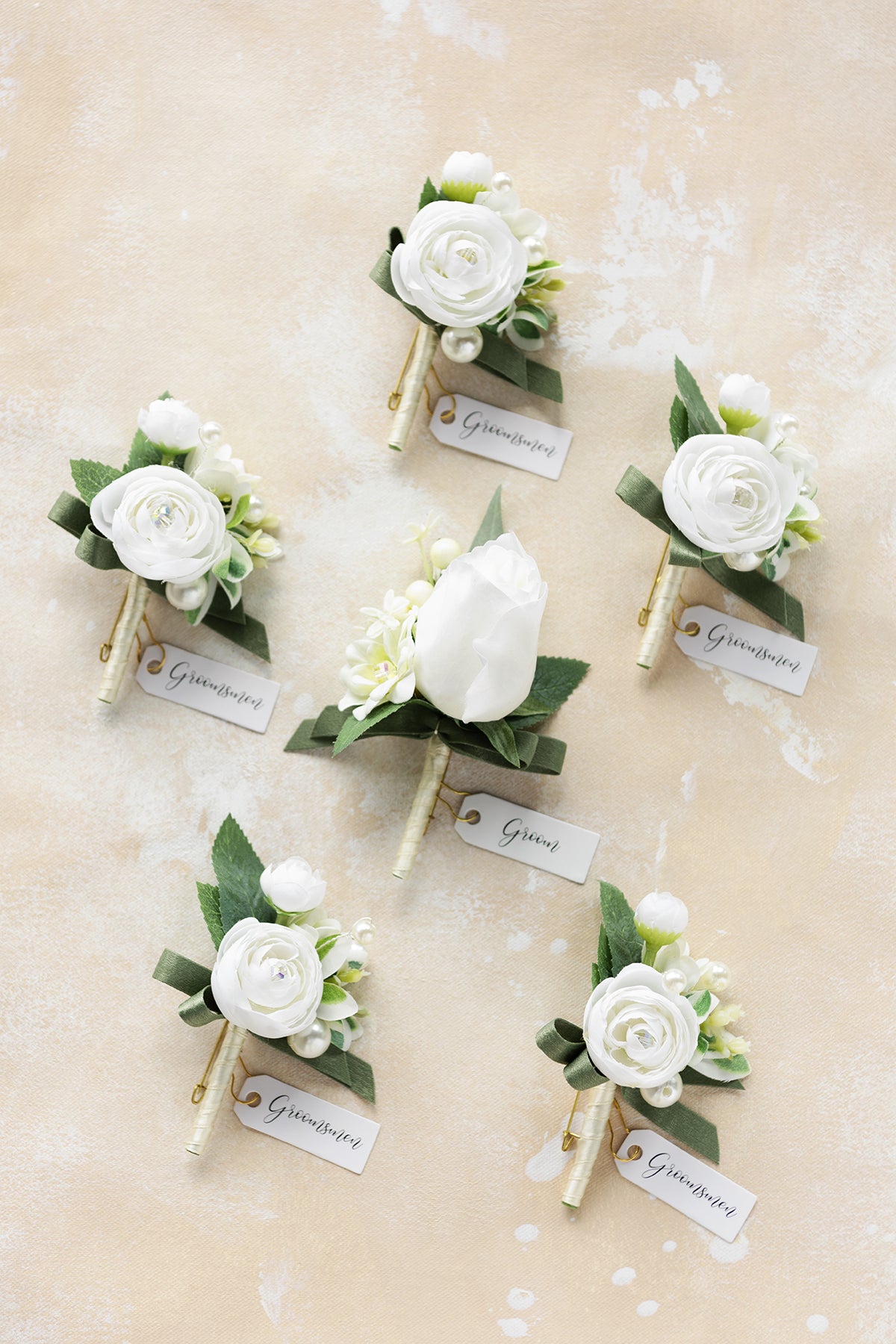 Boutonnieres in White & Sage