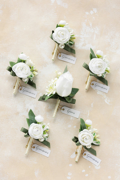 Boutonnieres in White & Sage