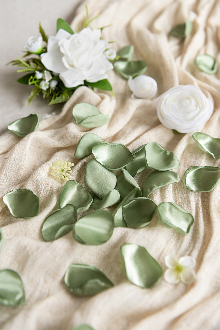 Silk Rose Petals in White & Sage
