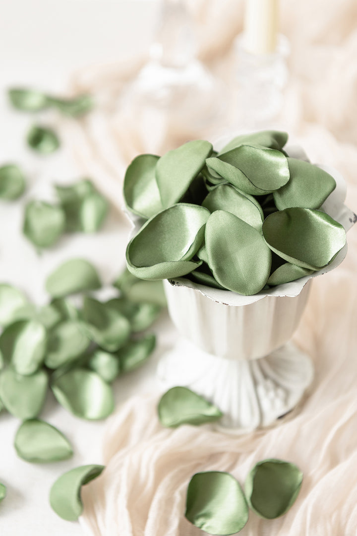 Silk Rose Petals in White & Sage