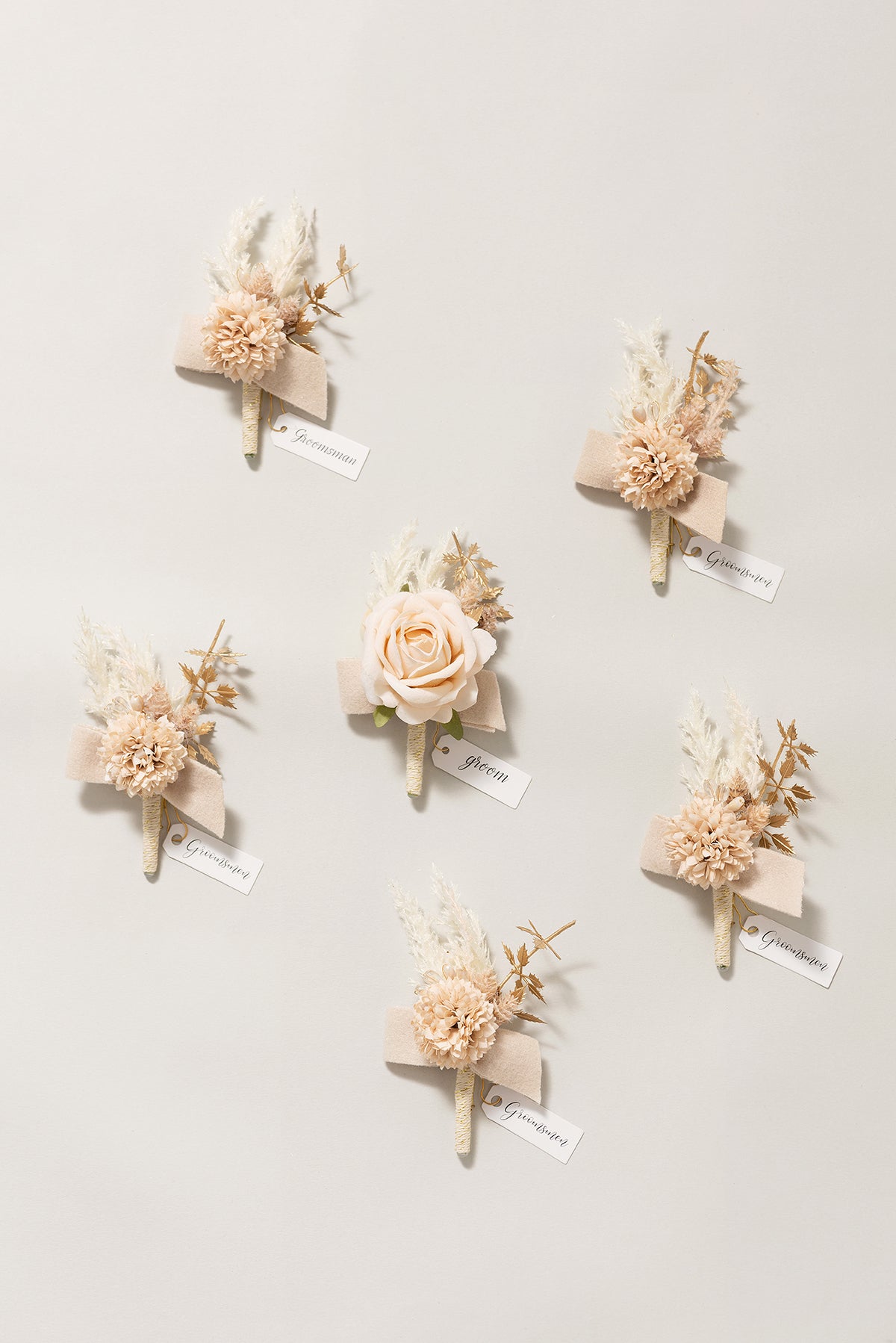 Boutonnieres in White & Beige (Set of 6)