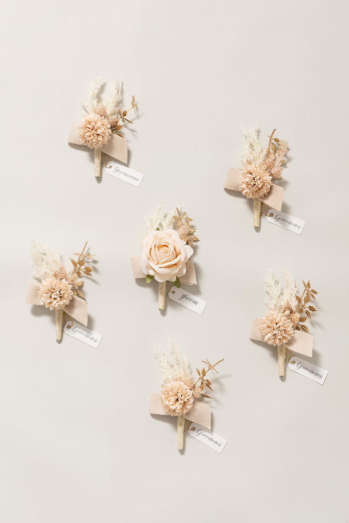 Boutonnieres in White & Beige (Set of 6)