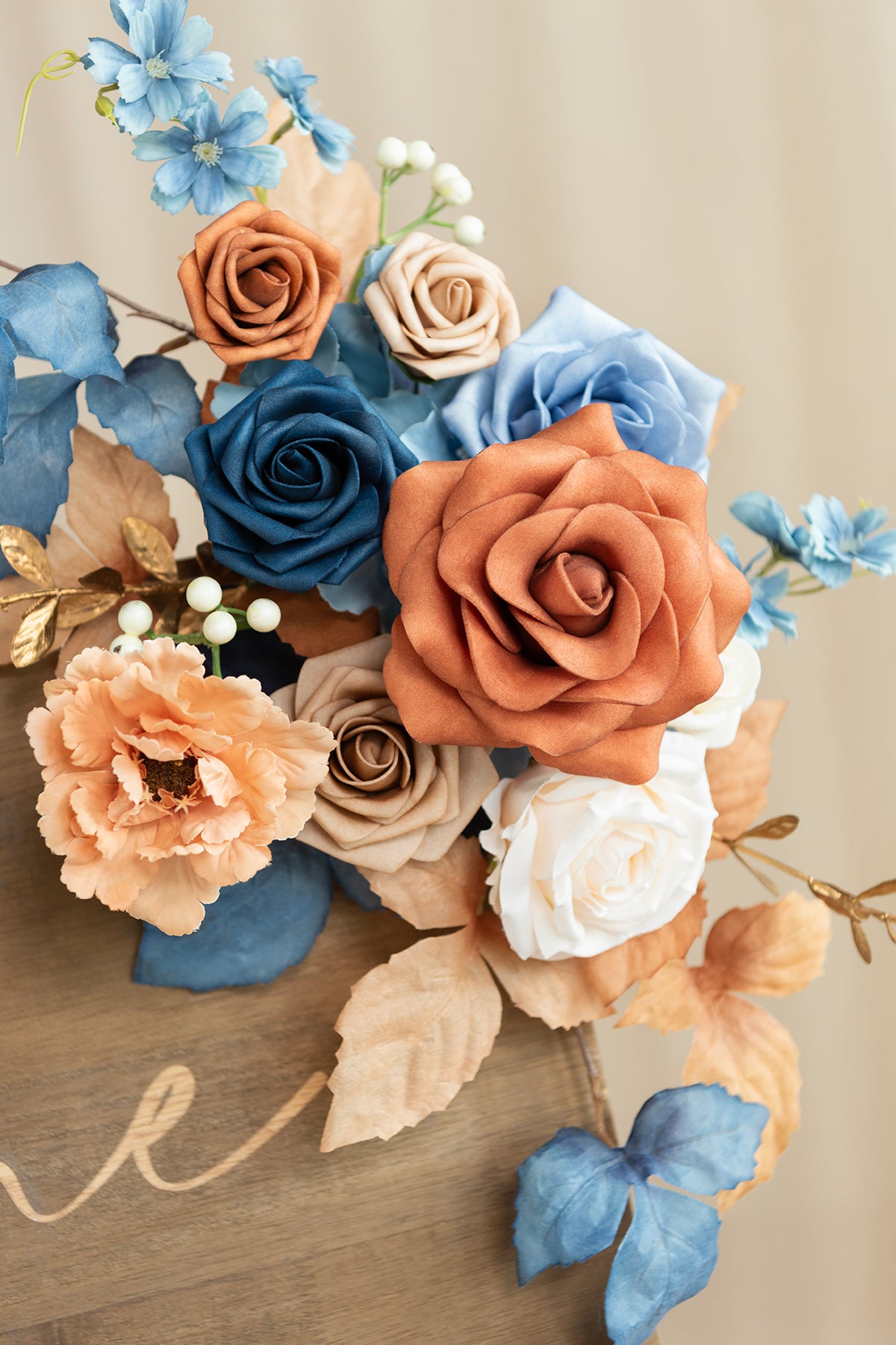Deluxe Combo Set Flower Sign Decor in Russet Orange & Denim Blue | Clearance