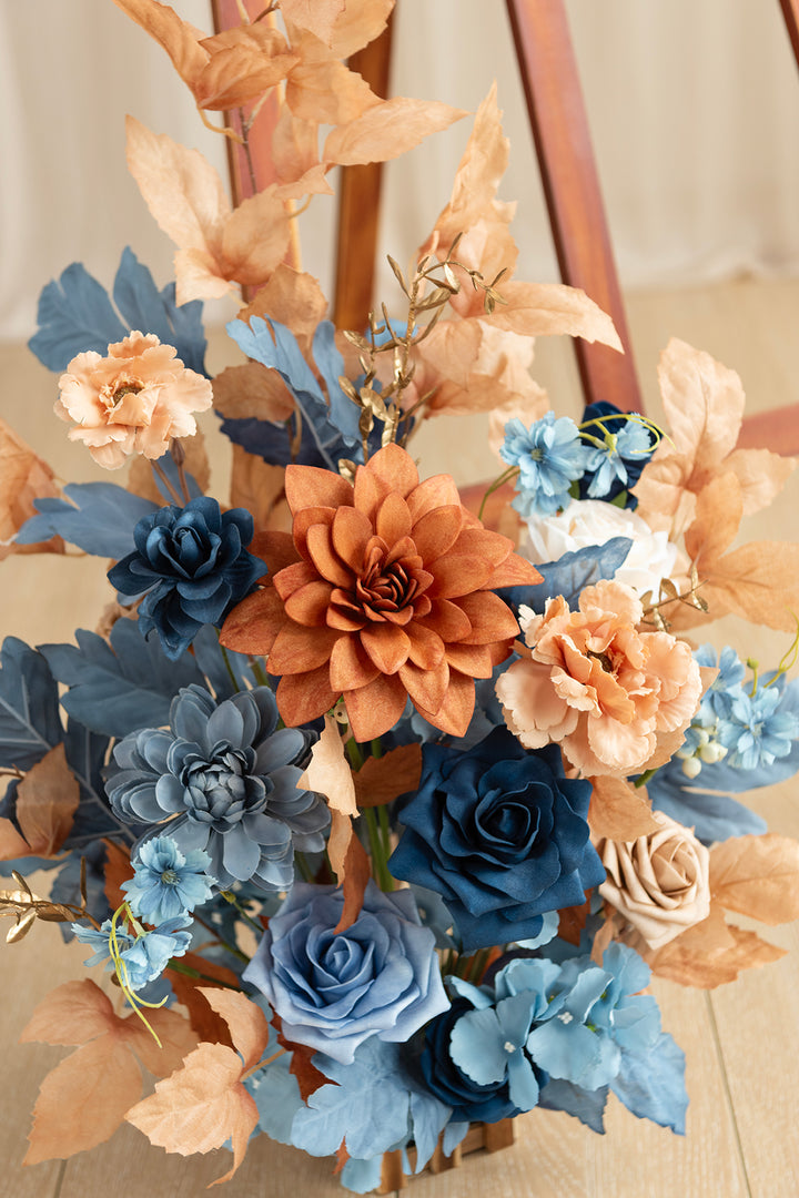 Deluxe Combo Set Flower Sign Decor in Russet Orange & Denim Blue | Clearance