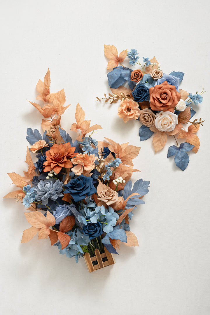 Deluxe Combo Set Flower Sign Decor in Russet Orange & Denim Blue | Clearance