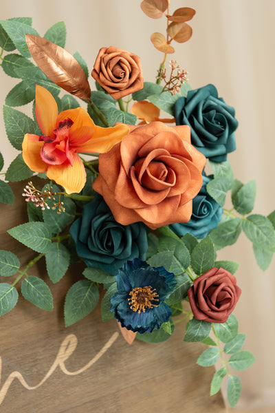 Flexible Combo Set Flower Sign Decor in Dark Teal & Burnt Orange