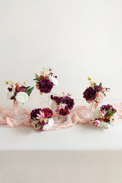 Mini Ready-to-Use Flower Centerpiece Set in Romantic Marsala | Clearance