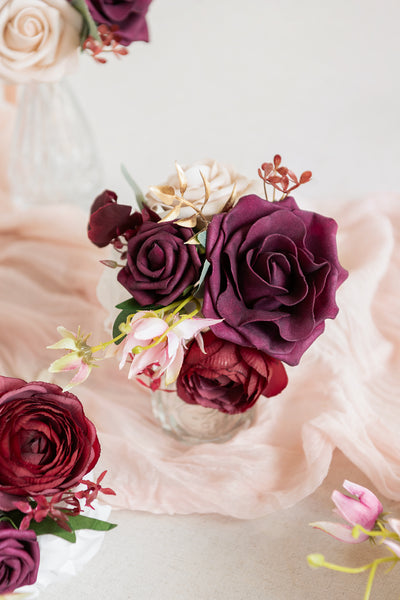 Mini Ready-to-Use Flower Centerpiece Set in Romantic Marsala | Clearance