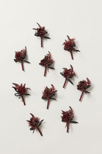 Boutonnieres for Guests in Moody Burgundy & Black | Clearance