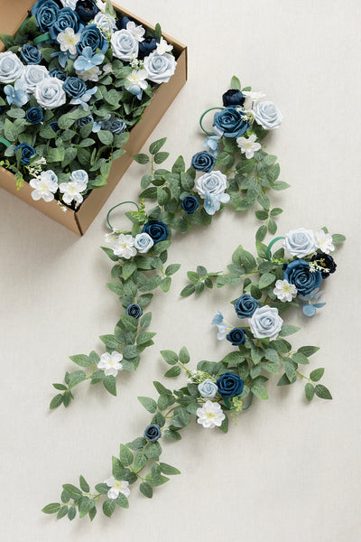 Wedding Hanging Chair Back Decoration in Dusty Blue & Navy
