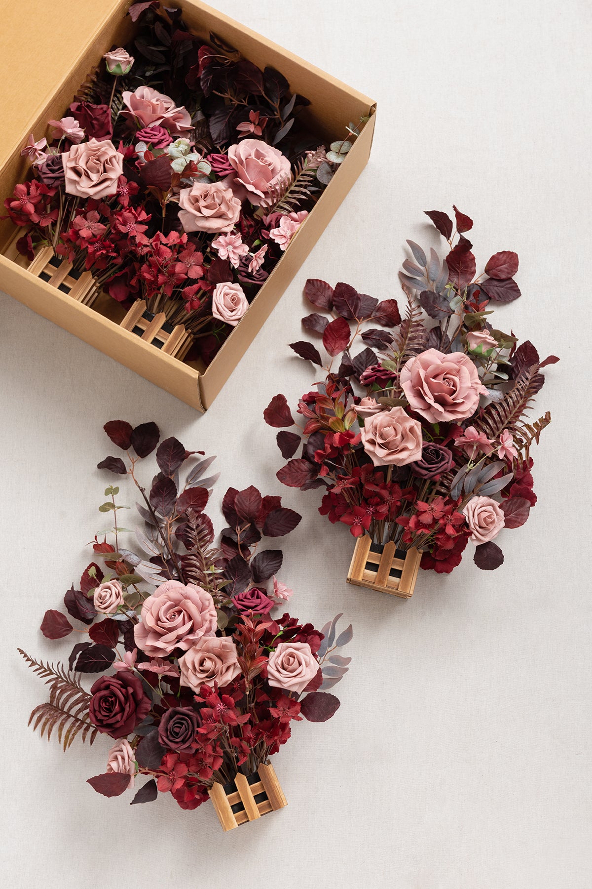 Wedding Aisle Runner Flower Arrangements in Burgundy & Dusty Rose