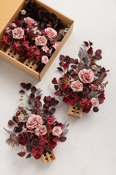 Wedding Aisle Runner Flower Arrangements in Burgundy & Dusty Rose