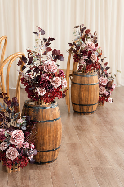 Wedding Aisle Runner Flower Arrangements in Burgundy & Dusty Rose