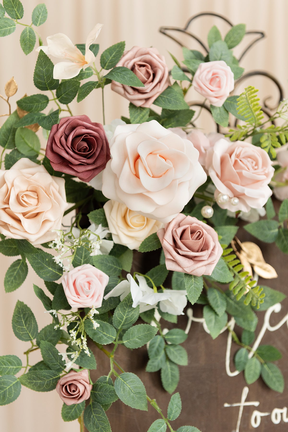Deluxe Combo Set Flower Sign Decor in Dusty Rose & Cream