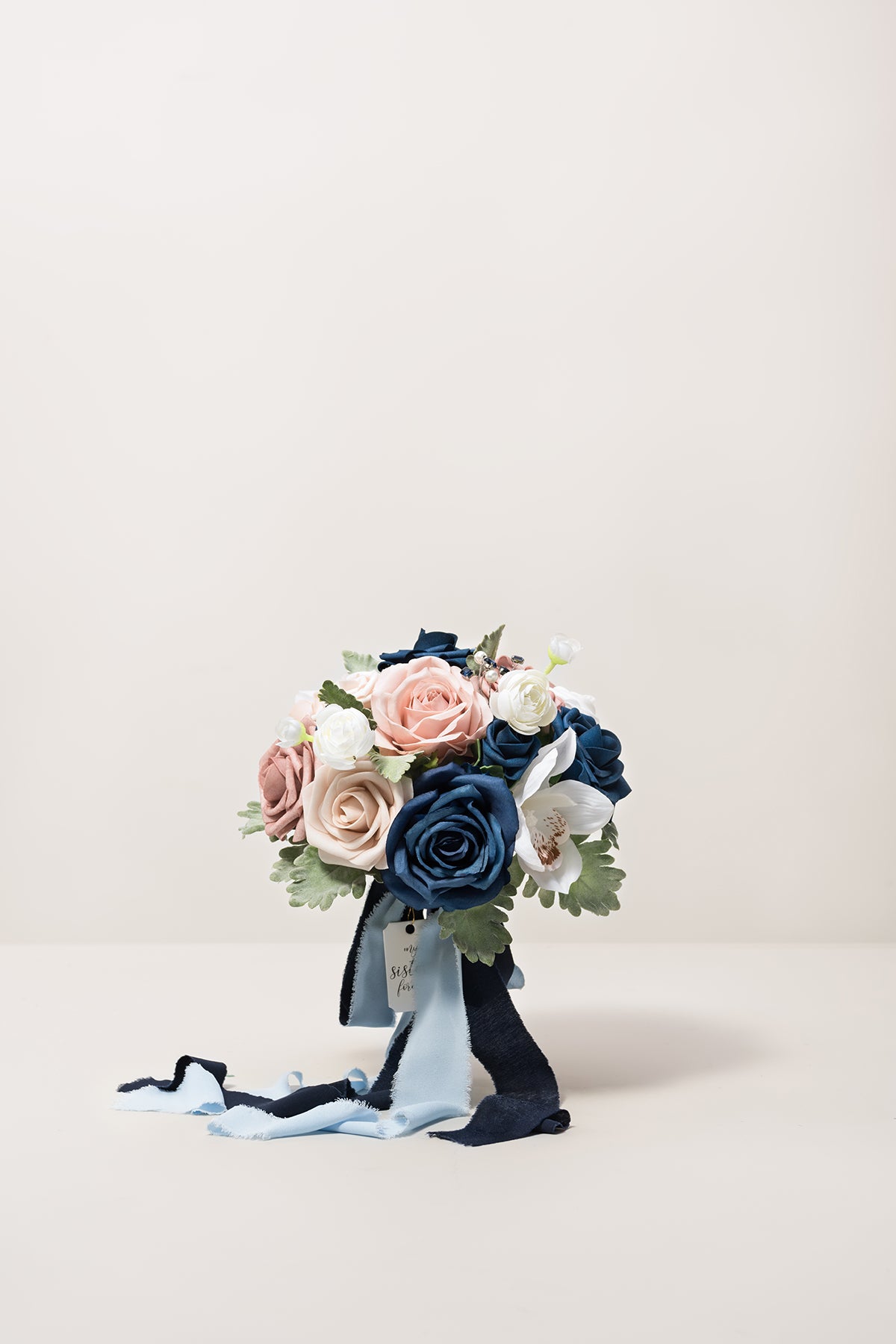 Round Bridesmaid Bouquets in Dusty Rose & Navy