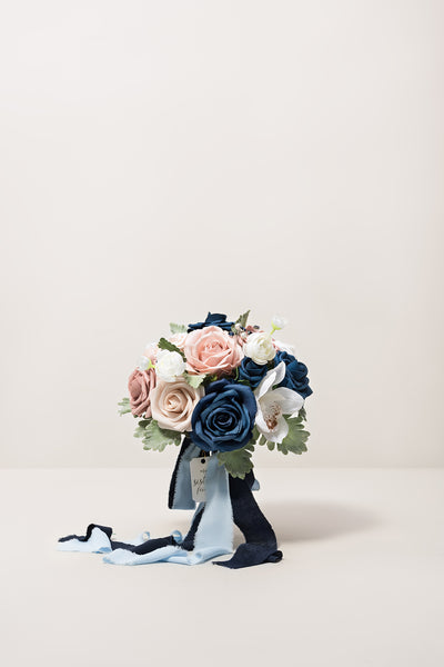Round Bridesmaid Bouquets in Dusty Rose & Navy