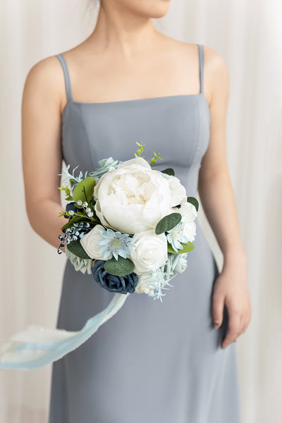 Maid of Honor & Bridesmaid Bouquets in Romantic Dusty Blue