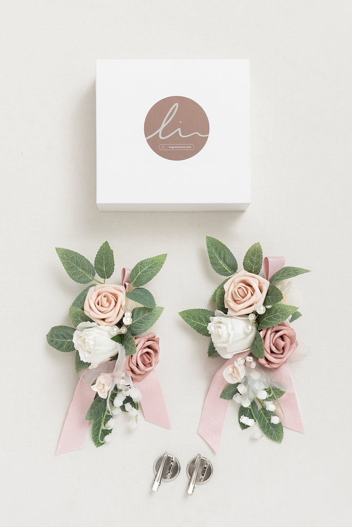 Shoulder Corsages in Dusty Rose & Cream