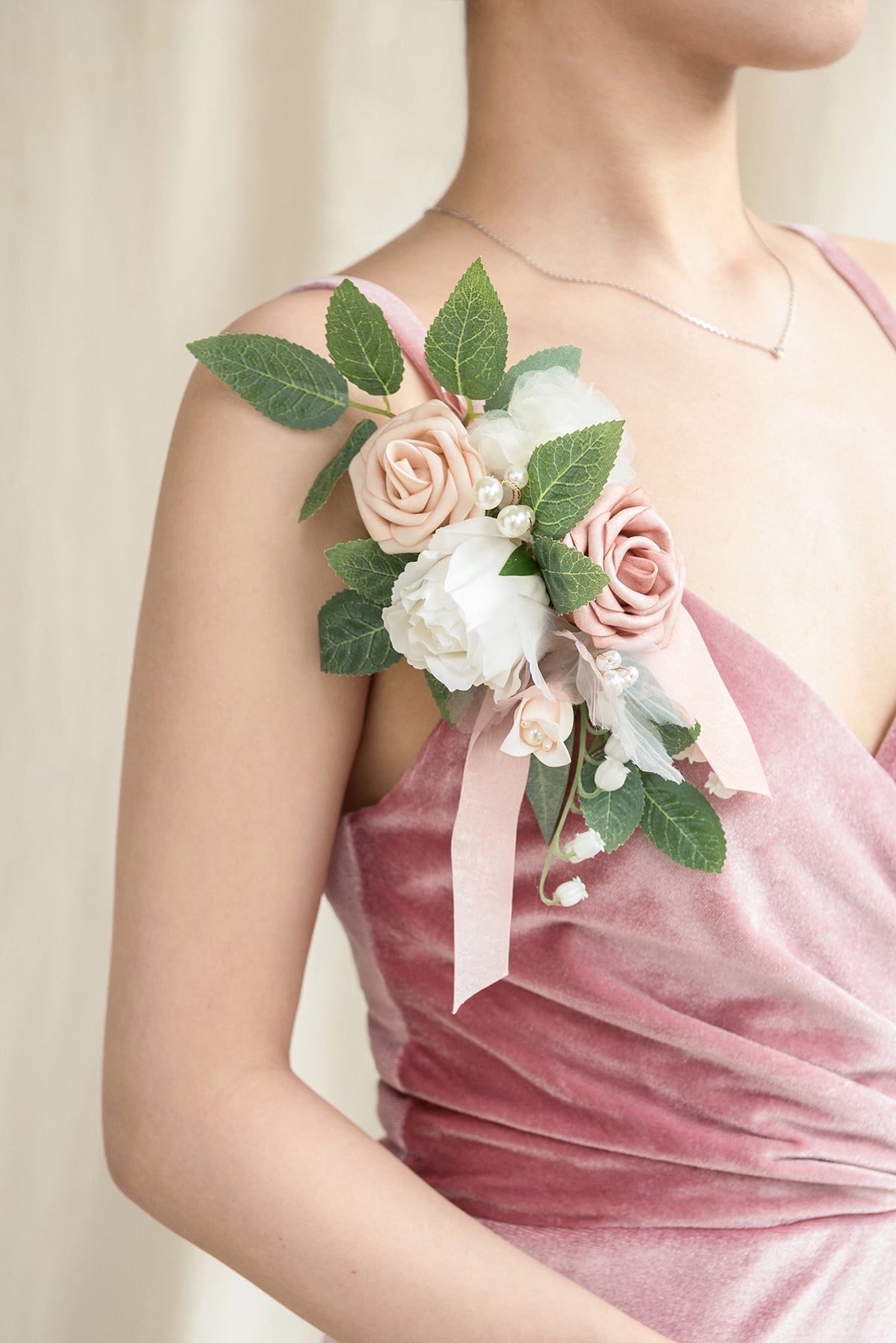 Shoulder Corsages in Dusty Rose & Cream