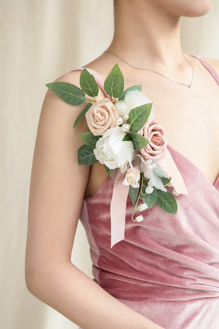 Shoulder Corsages in Dusty Rose & Cream