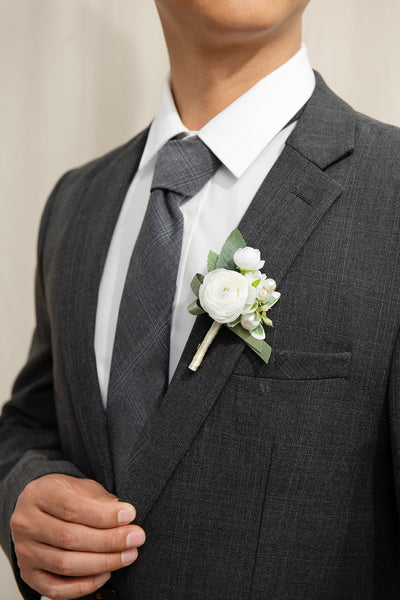 Boutonnieres in White & Sage