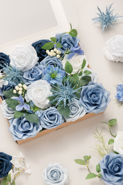 Dusty Blue & Navy Designer Flower Boxes