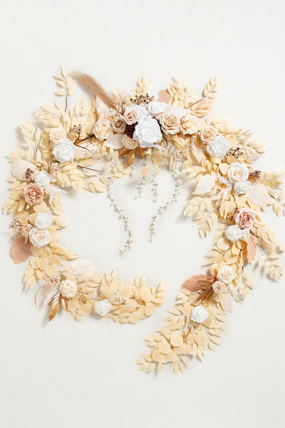 9ft Head Table Flower Garland in White & Beige