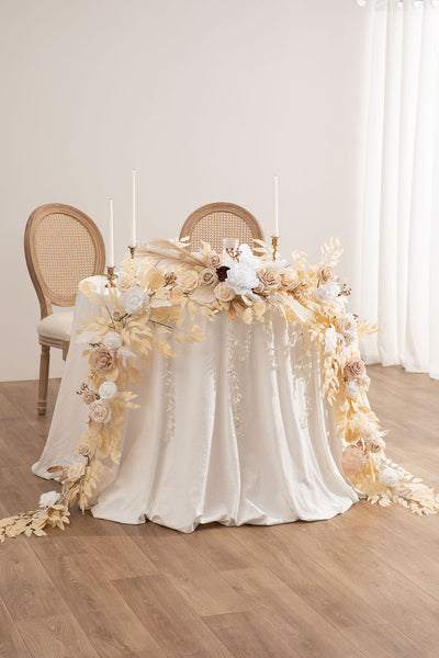 9ft Head Table Flower Garland in White & Beige