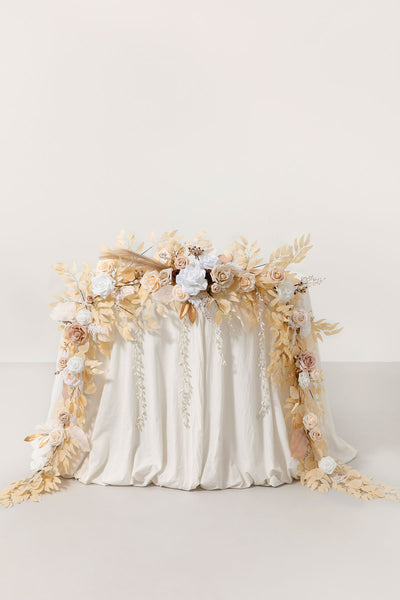 9ft Head Table Flower Garland in White & Beige