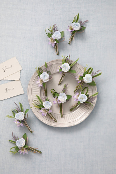 Boutonnieres for Guests in Ethereal Purple Dream
