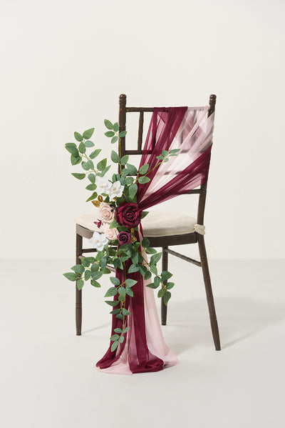 Wedding Aisle Chair Flower Decoration in Romantic Marsala