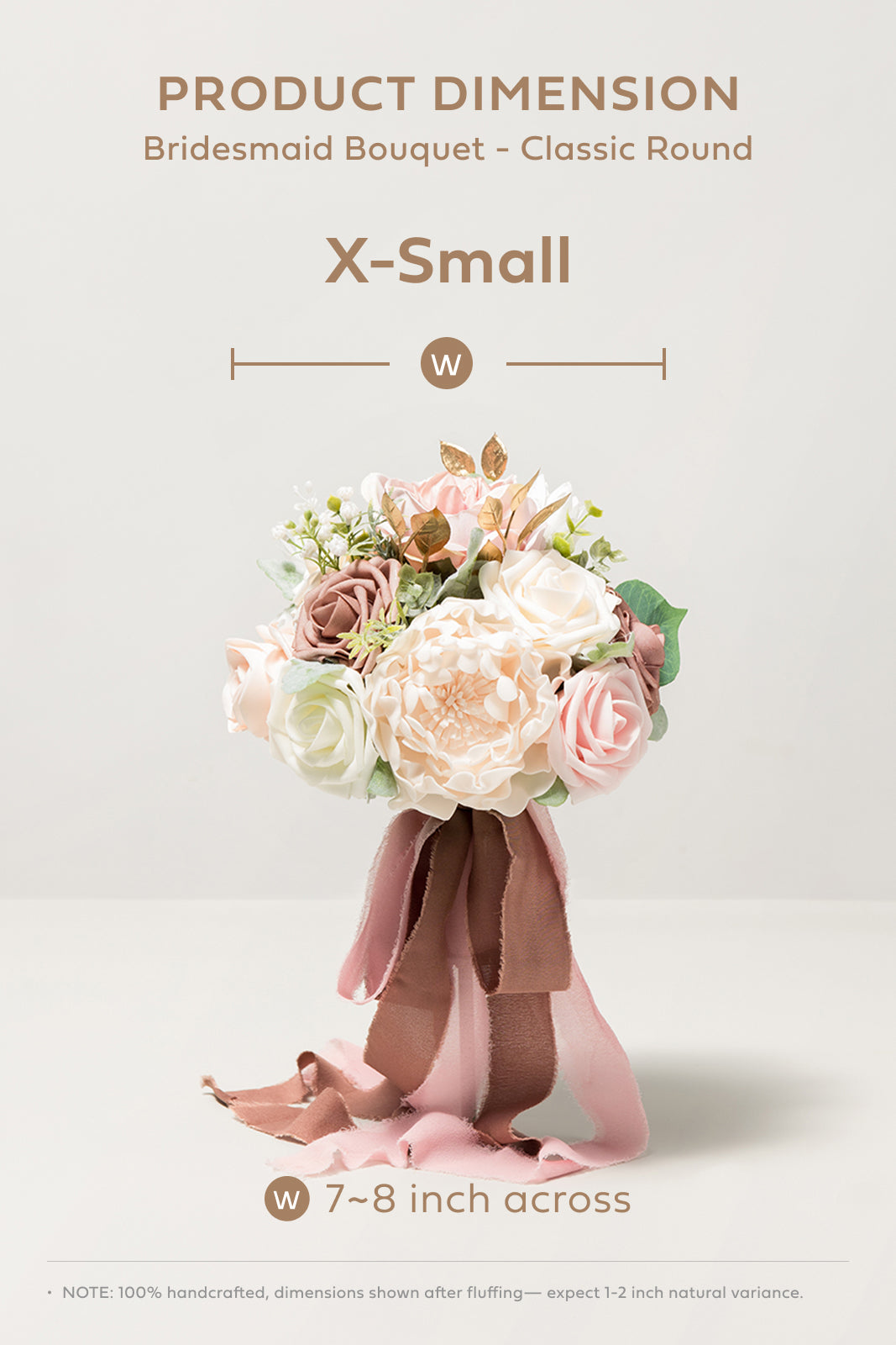 Bridesmaid Bouquets in Dusty Rose & Cream - 7" Round (Set of 4)