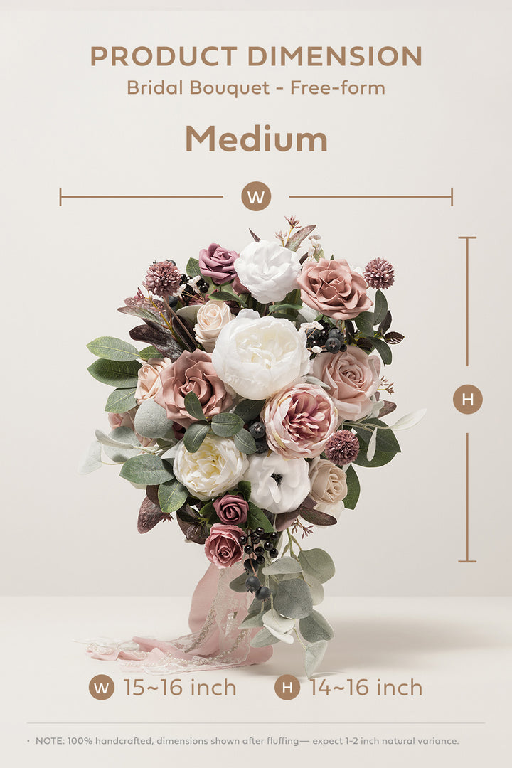 Medium Cascade Bridal Bouquet in Dusty Rose & Mauve