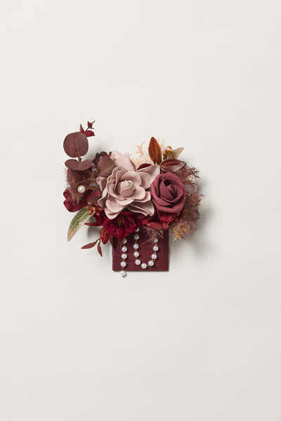 Pocket Square Boutonniere for Groom in Burgundy & Dusty Rose