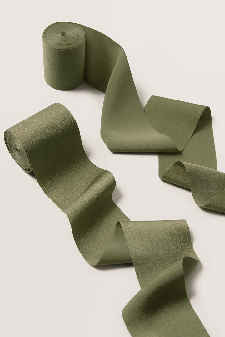 Matte Satin Ribbons 2.4" W × 6.5 Yards (Set of 2) in Olive Green