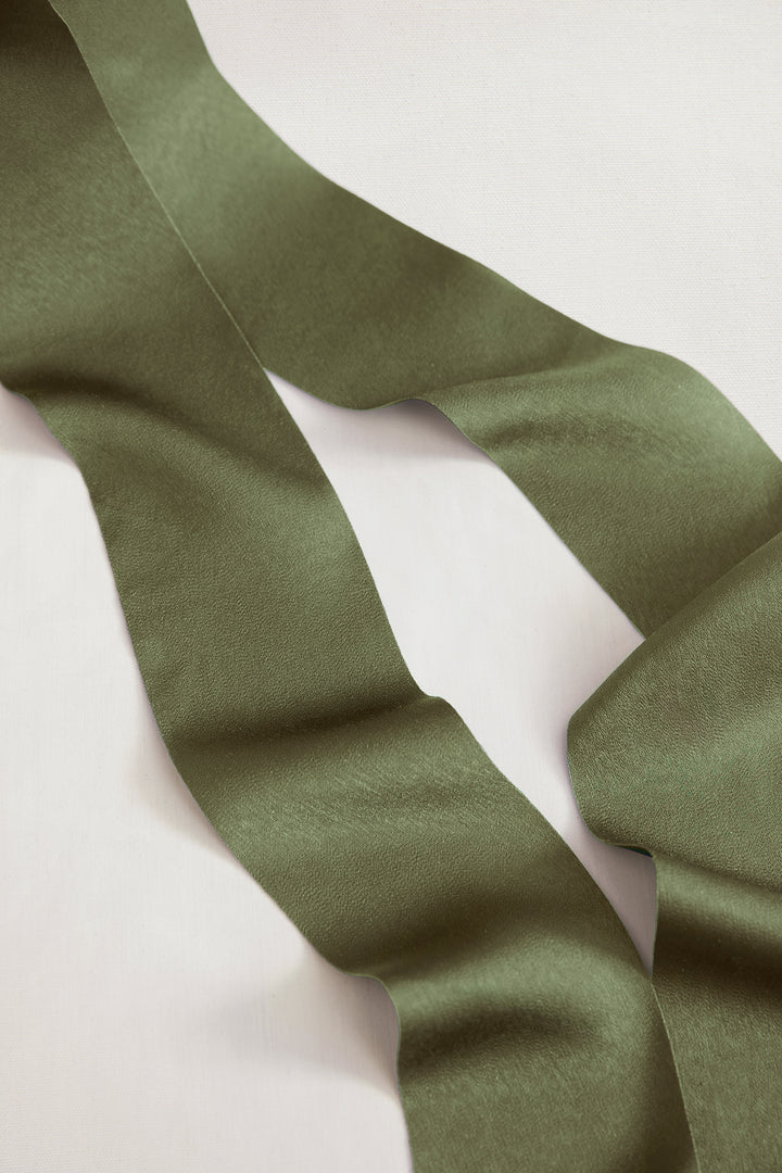Matte Satin Ribbons 2.4" W × 6.5 Yards (Set of 2) in Olive Green