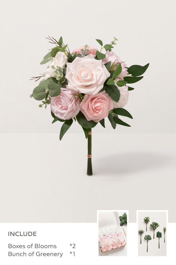 DIY Bridesmaid Bouquet Kit (Set of 4) - Blush & White with Sage Greenery