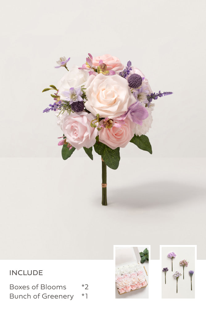 DIY Bridesmaid Bouquet Kit (Set of 4) Blush & White with Sage Purple Filler