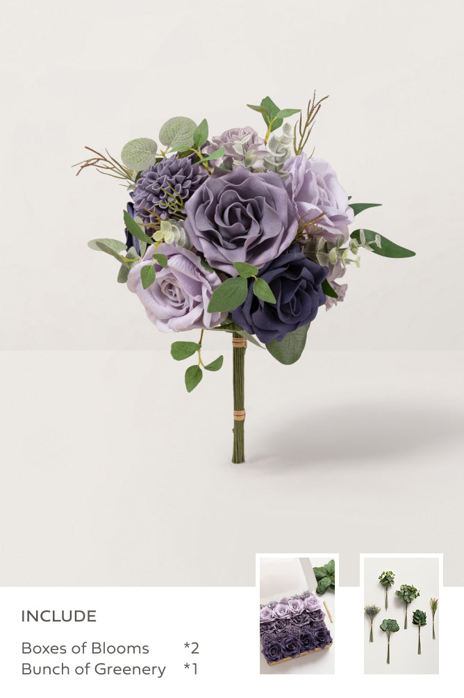 DIY Bridesmaid Bouquet Kit (Set of 4) - Purple & Pale Lavender with Sage Greenery