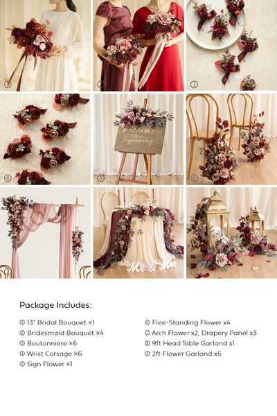 Pre-Arranged Wedding Flower Packages in Burgundy & Dusty Rose
