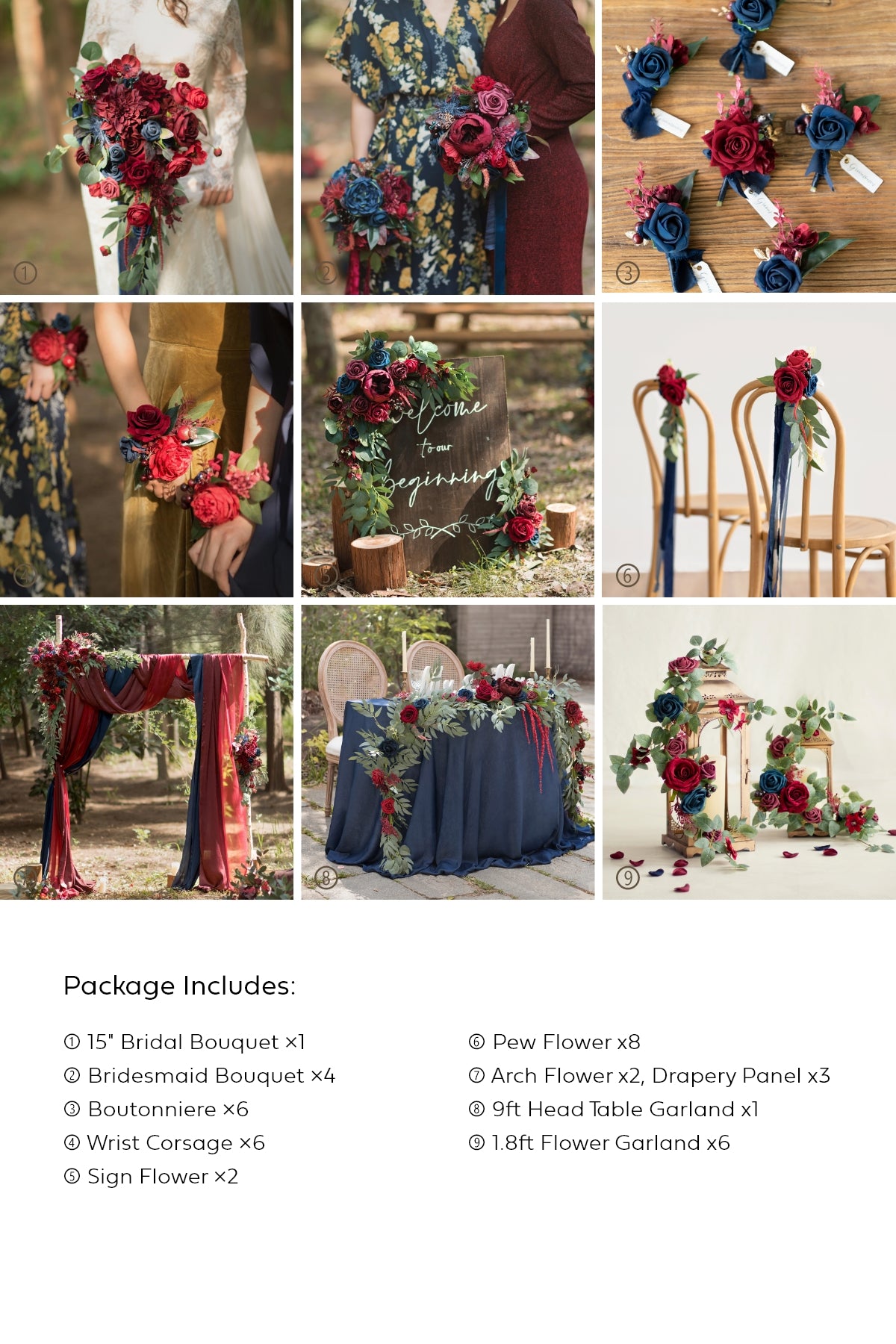 Pre-Arranged Wedding Flower Packages in Burgundy & Navy
