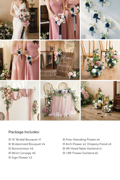 Pre-Arranged Wedding Flower Packages in Dusty Rose & Navy