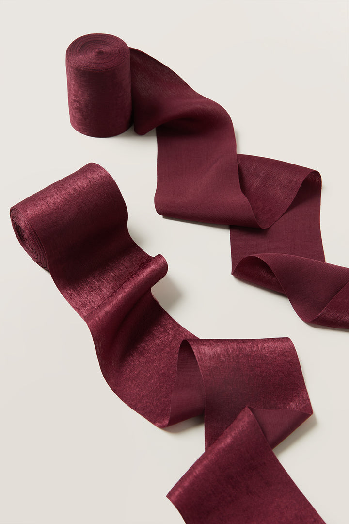 Matte Satin Ribbons 2.4" W × 6.5 Yards (Set of 2) in Burgundy