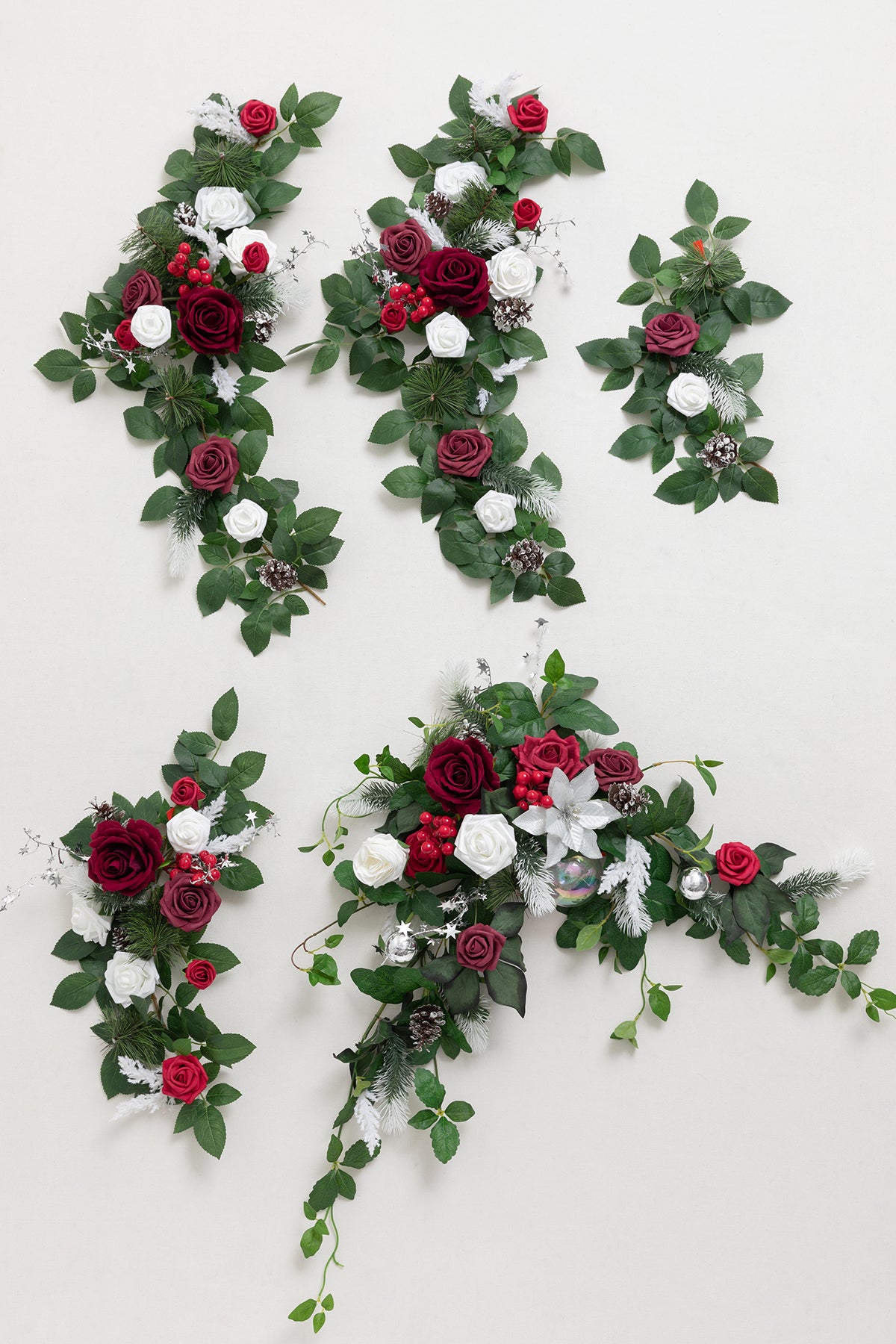 6ft Flower Garland in Christmas Red & Sparkle