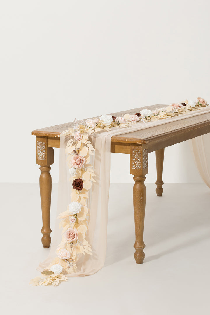 5ft Rose Leaf Flower Garland in White & Beige